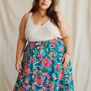 Vintage 90s Floral Tropical Art To Wear Print Stretch Waist Vintage Pocket Skirt